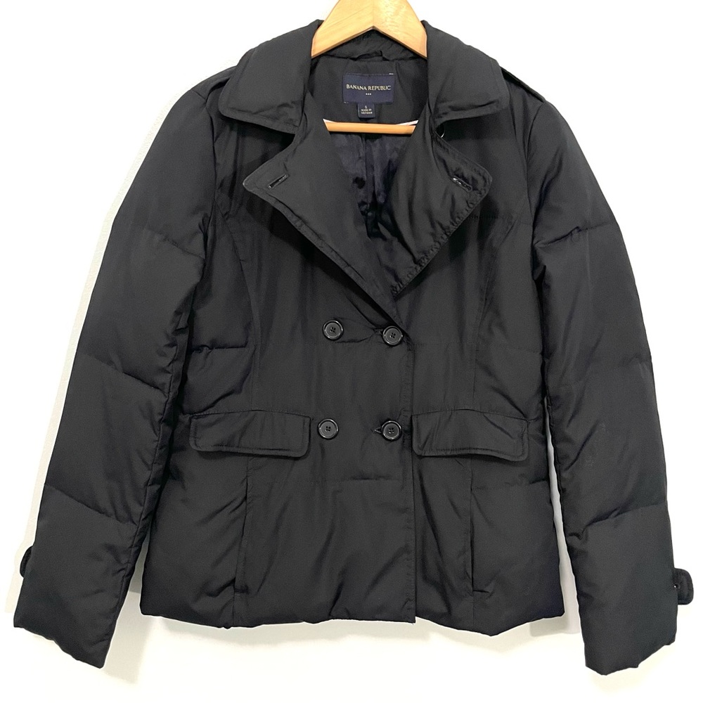 Banana Republic Factory Black Double Breasted Blazer Puffer Coat Size S